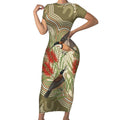 Australia Eastern Spinebill Short Sleeve Bodycon Dress Aussie Honeyeater Bottlebrush Indigenous Art - Aussie Hoodie
