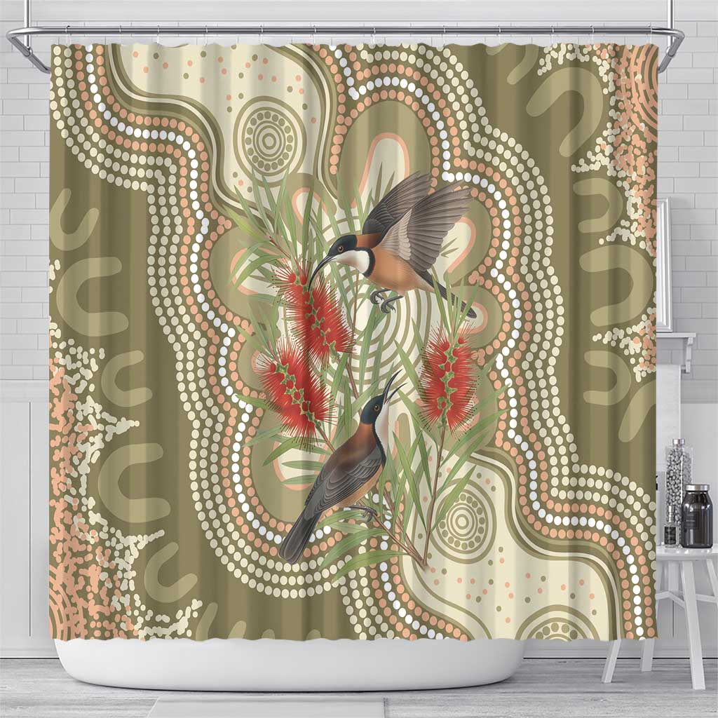 Australia Eastern Spinebill Shower Curtain Aussie Honeyeater Bottlebrush Indigenous Art - Aussie Hoodie
