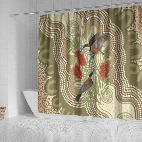 Australia Eastern Spinebill Shower Curtain Aussie Honeyeater Bottlebrush Indigenous Art - Aussie Hoodie