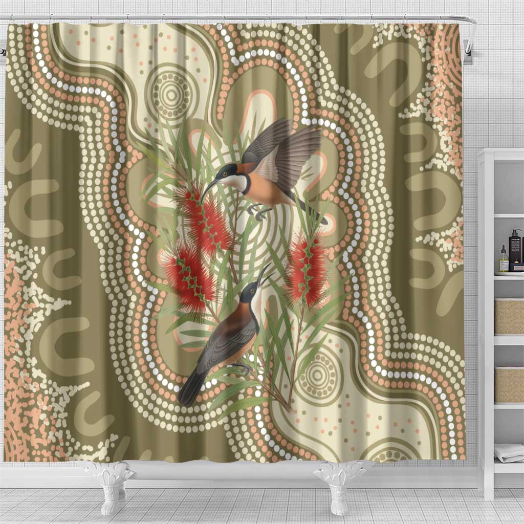 Australia Eastern Spinebill Shower Curtain Aussie Honeyeater Bottlebrush Indigenous Art - Aussie Hoodie