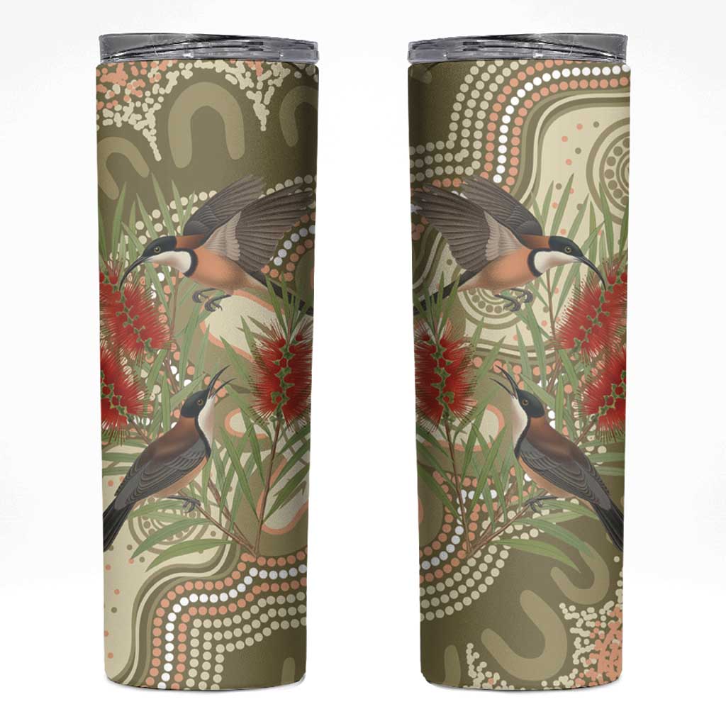 Australia Eastern Spinebill Skinny Tumbler Aussie Honeyeater Bottlebrush Indigenous Art - Aussie Hoodie