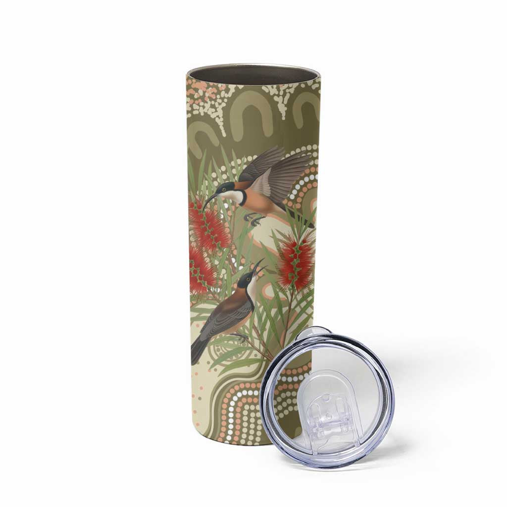 Australia Eastern Spinebill Skinny Tumbler Aussie Honeyeater Bottlebrush Indigenous Art - Aussie Hoodie
