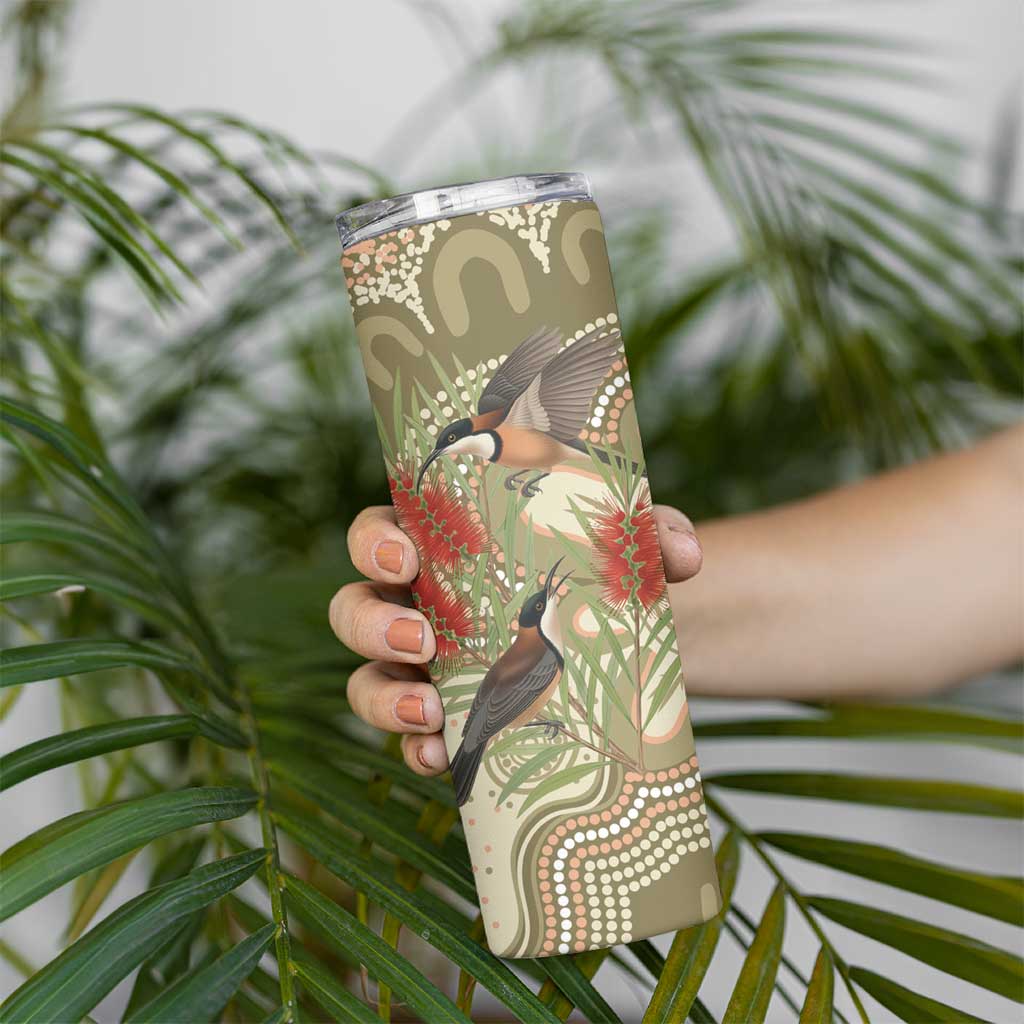 Australia Eastern Spinebill Skinny Tumbler Aussie Honeyeater Bottlebrush Indigenous Art - Aussie Hoodie