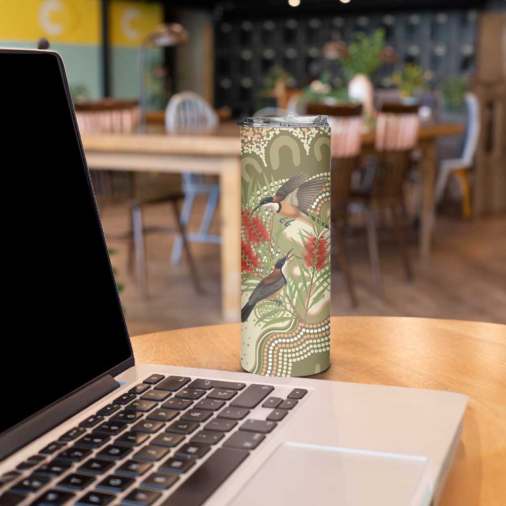 Australia Eastern Spinebill Skinny Tumbler Aussie Honeyeater Bottlebrush Indigenous Art - Aussie Hoodie