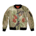 Australia Eastern Spinebill Sleeve Zip Bomber Jacket Aussie Honeyeater Bottlebrush Indigenous Art - Aussie Hoodie