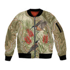 Australia Eastern Spinebill Sleeve Zip Bomber Jacket Aussie Honeyeater Bottlebrush Indigenous Art - Aussie Hoodie
