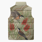 Australia Eastern Spinebill Sleeveless Puffer Jacket Aussie Honeyeater Bottlebrush Indigenous Art - Aussie Hoodie