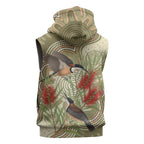 Australia Eastern Spinebill Sleeveless Zip Hoodie Aussie Honeyeater Bottlebrush Indigenous Art - Aussie Hoodie