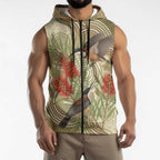 Australia Eastern Spinebill Sleeveless Zip Hoodie Aussie Honeyeater Bottlebrush Indigenous Art - Aussie Hoodie