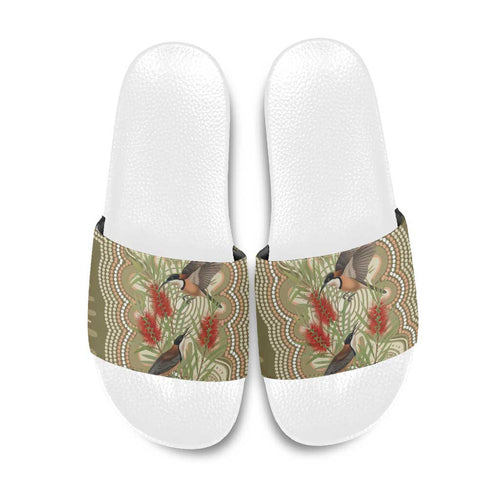Australia Eastern Spinebill Slide Sandals Aussie Honeyeater Bottlebrush Indigenous Art - Aussie Hoodie