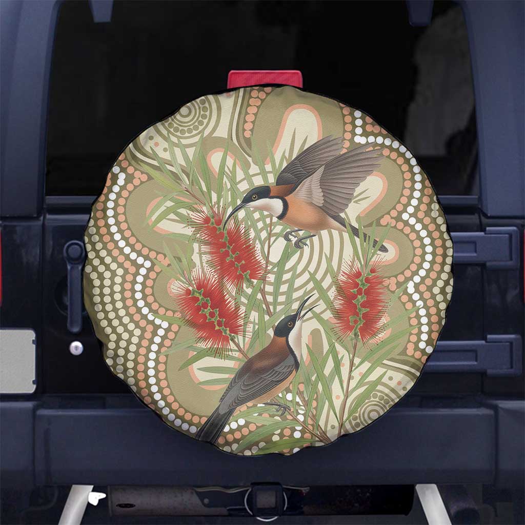 Australia Eastern Spinebill Spare Tire Cover Aussie Honeyeater Bottlebrush Indigenous Art - Aussie Hoodie