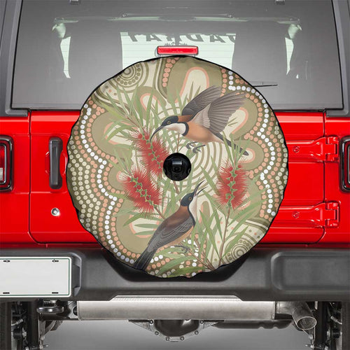Australia Eastern Spinebill Spare Tire Cover Aussie Honeyeater Bottlebrush Indigenous Art - Aussie Hoodie