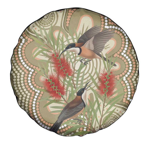 Australia Eastern Spinebill Spare Tire Cover Aussie Honeyeater Bottlebrush Indigenous Art - Aussie Hoodie