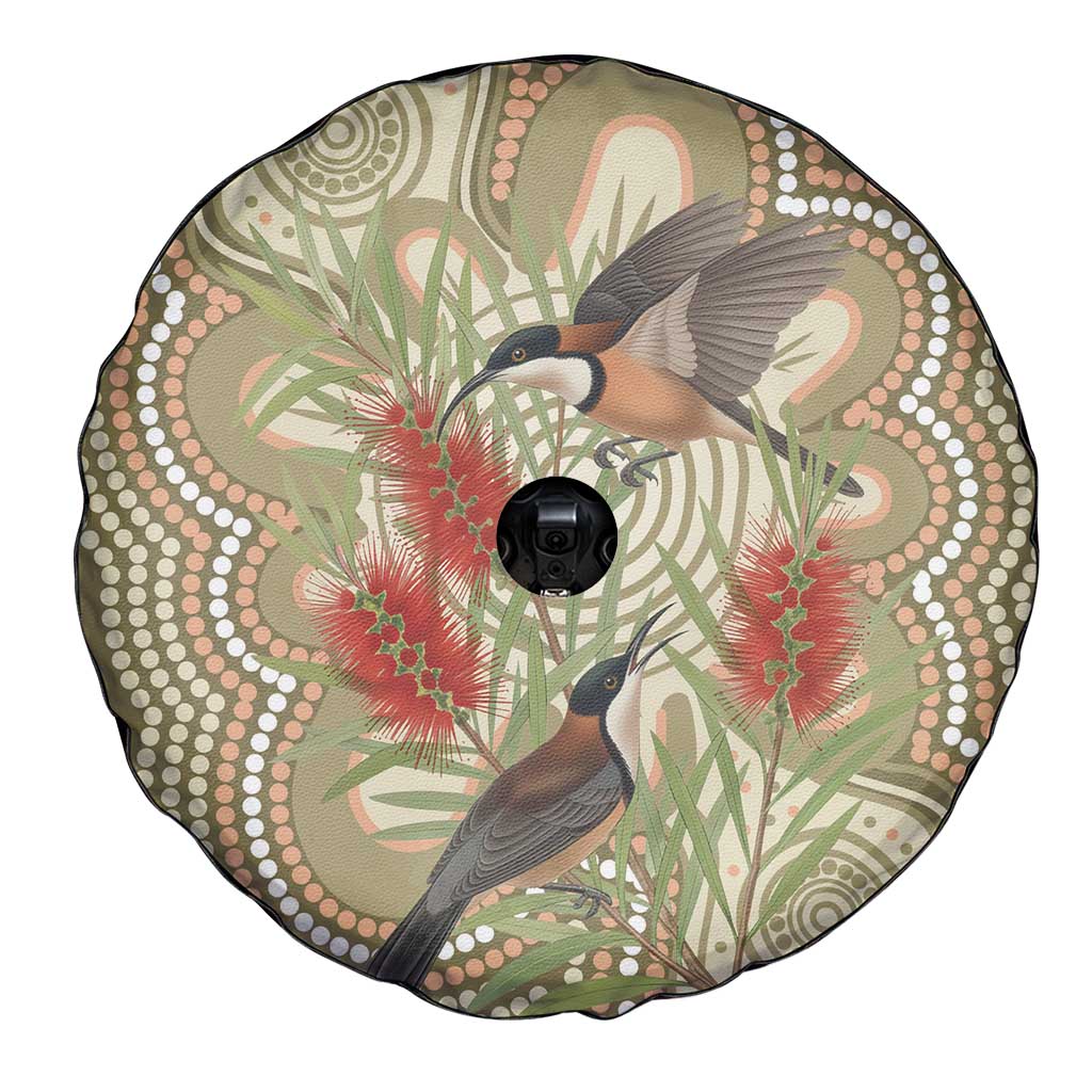 Australia Eastern Spinebill Spare Tire Cover Aussie Honeyeater Bottlebrush Indigenous Art - Aussie Hoodie