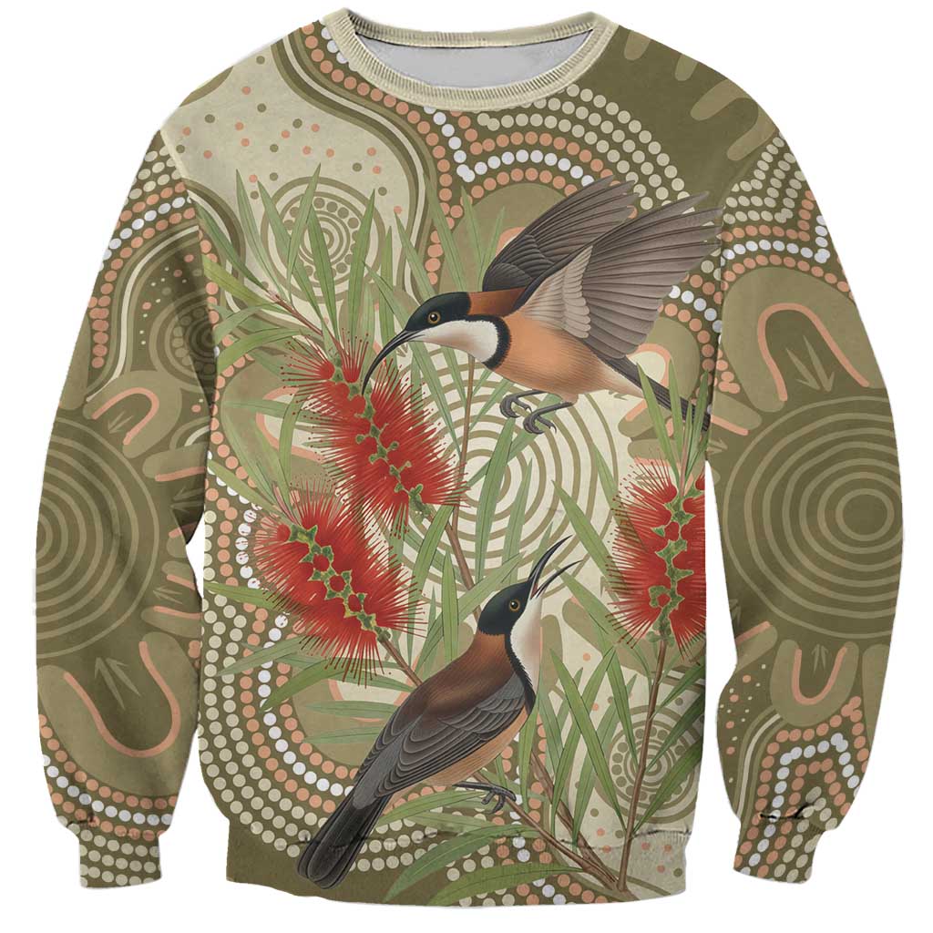 Australia Eastern Spinebill Sweatshirt Aussie Honeyeater Bottlebrush Indigenous Art - Aussie Hoodie