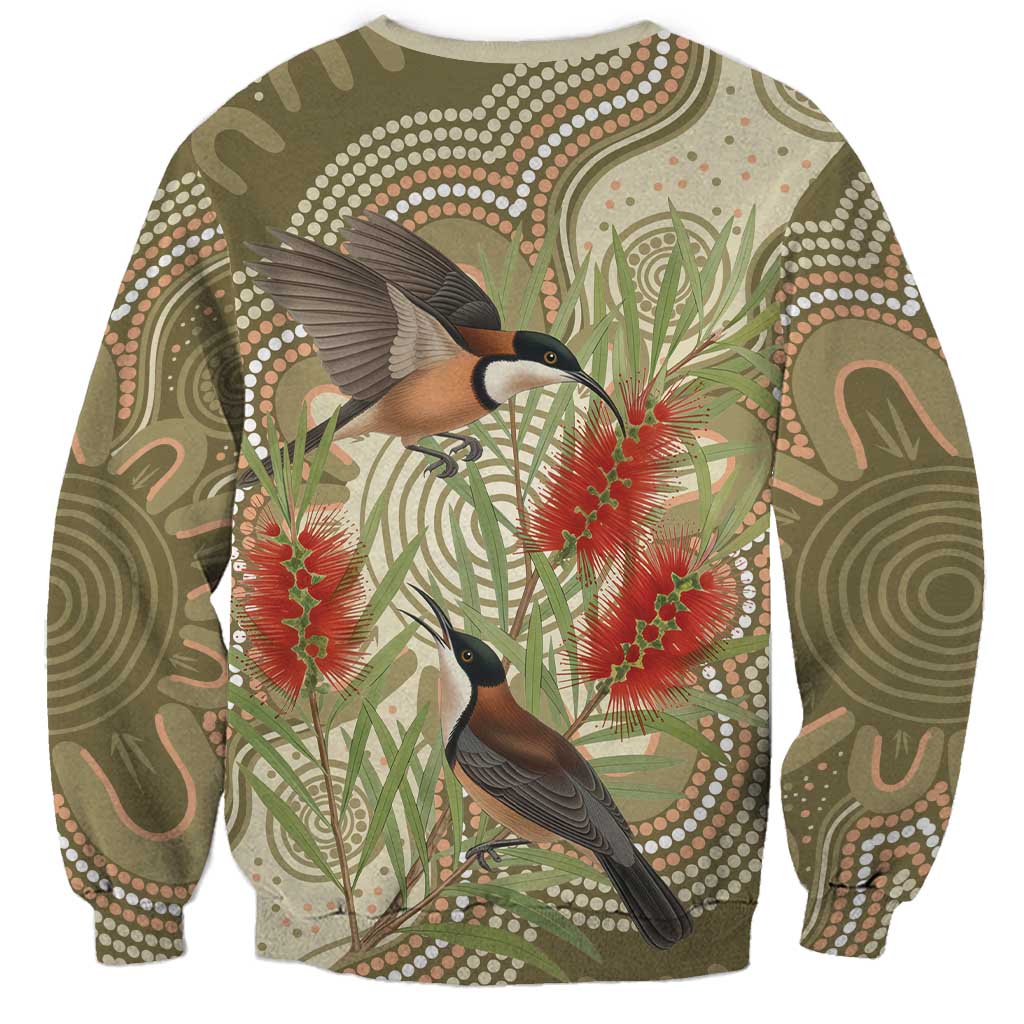 Australia Eastern Spinebill Sweatshirt Aussie Honeyeater Bottlebrush Indigenous Art - Aussie Hoodie