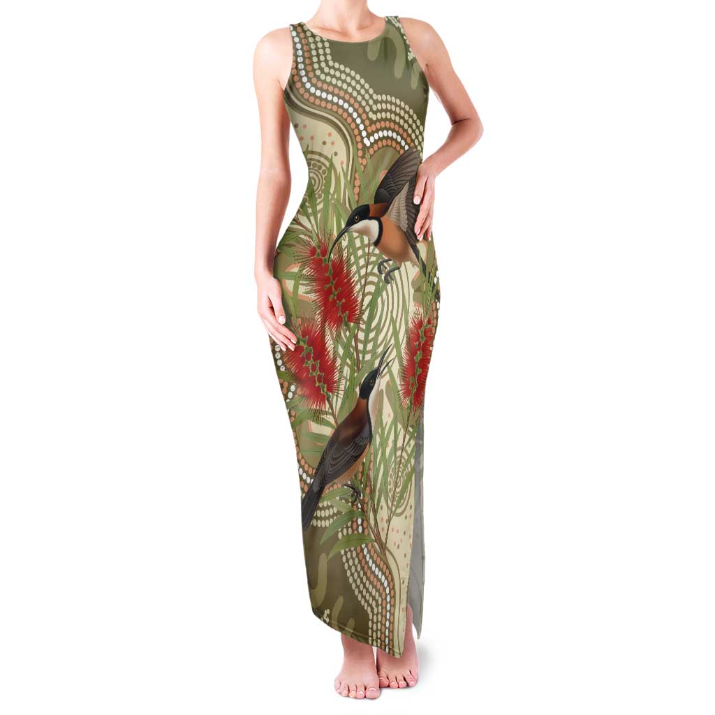 Australia Eastern Spinebill Tank Maxi Dress Aussie Honeyeater Bottlebrush Indigenous Art - Aussie Hoodie