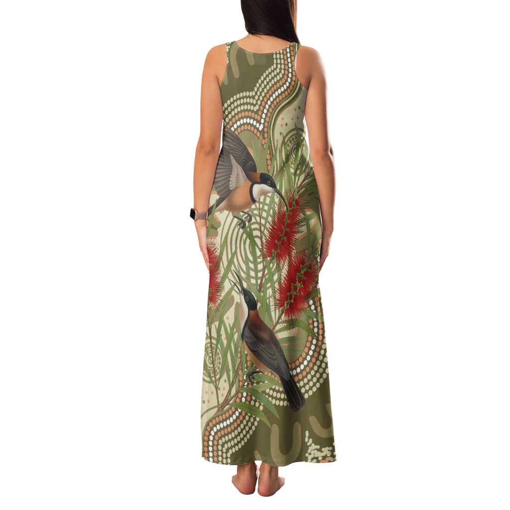 Australia Eastern Spinebill Tank Maxi Dress Aussie Honeyeater Bottlebrush Indigenous Art - Aussie Hoodie