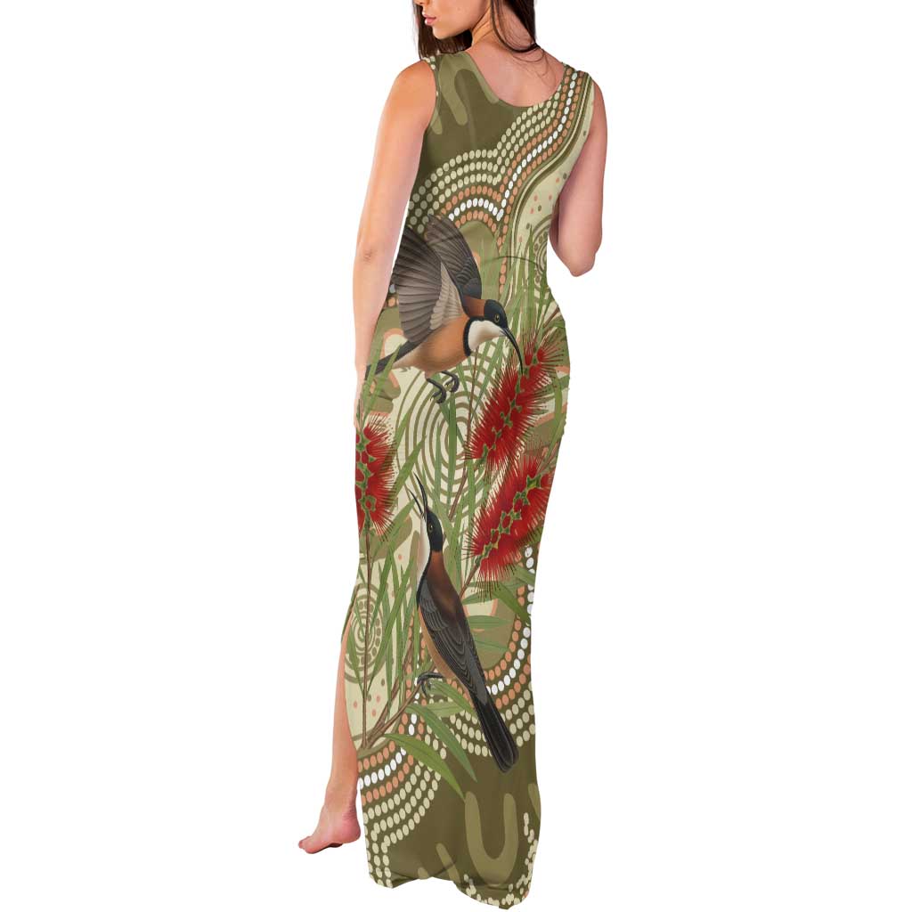 Australia Eastern Spinebill Tank Maxi Dress Aussie Honeyeater Bottlebrush Indigenous Art - Aussie Hoodie