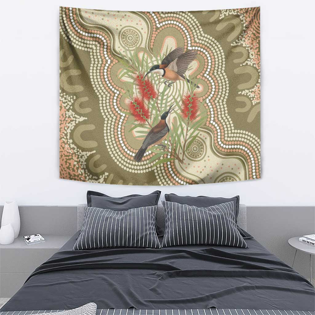 Australia Eastern Spinebill Tapestry Aussie Honeyeater Bottlebrush Indigenous Art - Aussie Hoodie