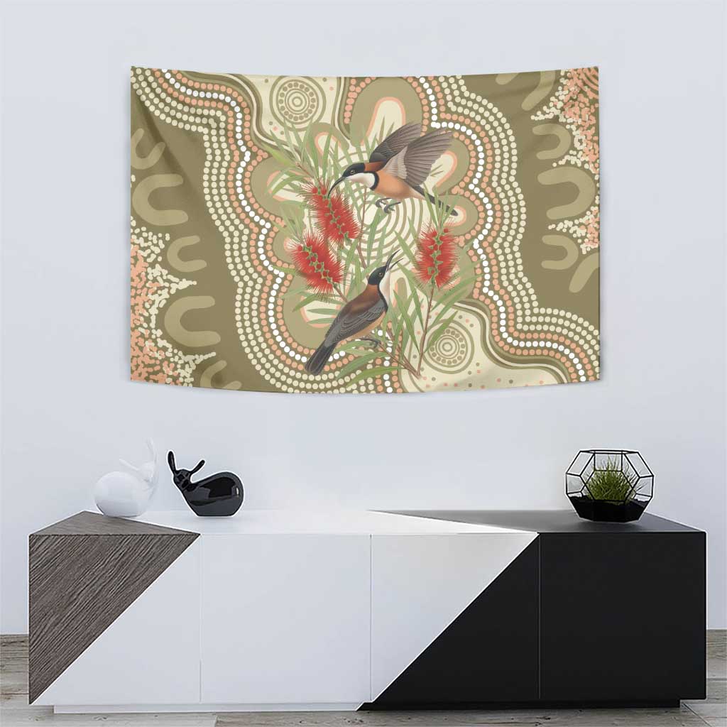 Australia Eastern Spinebill Tapestry Aussie Honeyeater Bottlebrush Indigenous Art - Aussie Hoodie