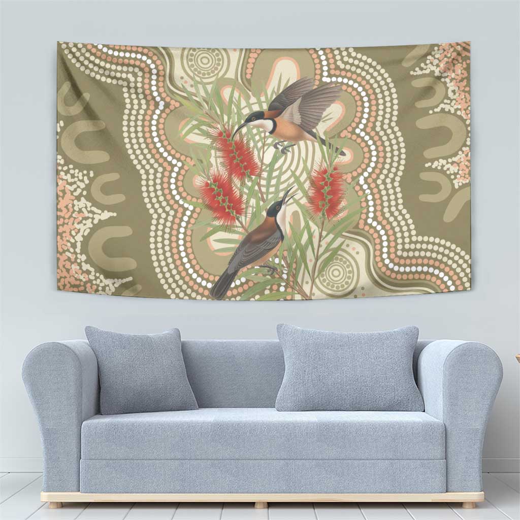 Australia Eastern Spinebill Tapestry Aussie Honeyeater Bottlebrush Indigenous Art - Aussie Hoodie