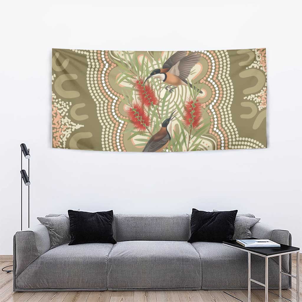 Australia Eastern Spinebill Tapestry Aussie Honeyeater Bottlebrush Indigenous Art - Aussie Hoodie