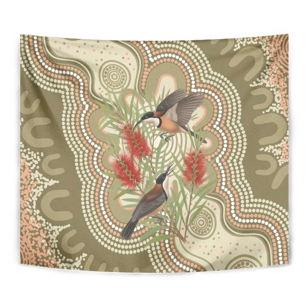 Australia Eastern Spinebill Tapestry Aussie Honeyeater Bottlebrush Indigenous Art - Aussie Hoodie
