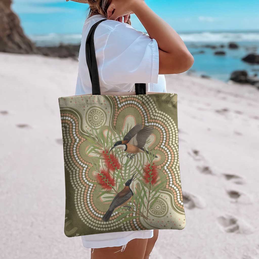 Australia Eastern Spinebill Tote Bag Aussie Honeyeater Bottlebrush Indigenous Art - Aussie Hoodie
