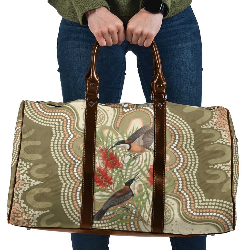 Australia Eastern Spinebill Travel Bag Aussie Honeyeater Bottlebrush Indigenous Art - Aussie Hoodie