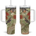 Australia Eastern Spinebill Tumbler With Handle Aussie Honeyeater Bottlebrush Indigenous Art - Aussie Hoodie