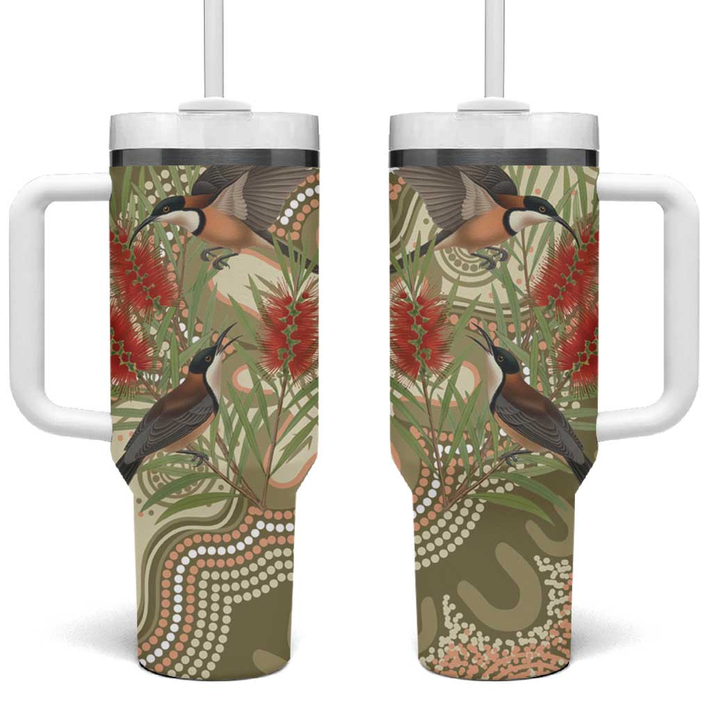 Australia Eastern Spinebill Tumbler With Handle Aussie Honeyeater Bottlebrush Indigenous Art - Aussie Hoodie