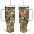Australia Eastern Spinebill Tumbler With Handle Aussie Honeyeater Bottlebrush Indigenous Art - Aussie Hoodie