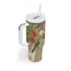 Australia Eastern Spinebill Tumbler With Handle Aussie Honeyeater Bottlebrush Indigenous Art - Aussie Hoodie
