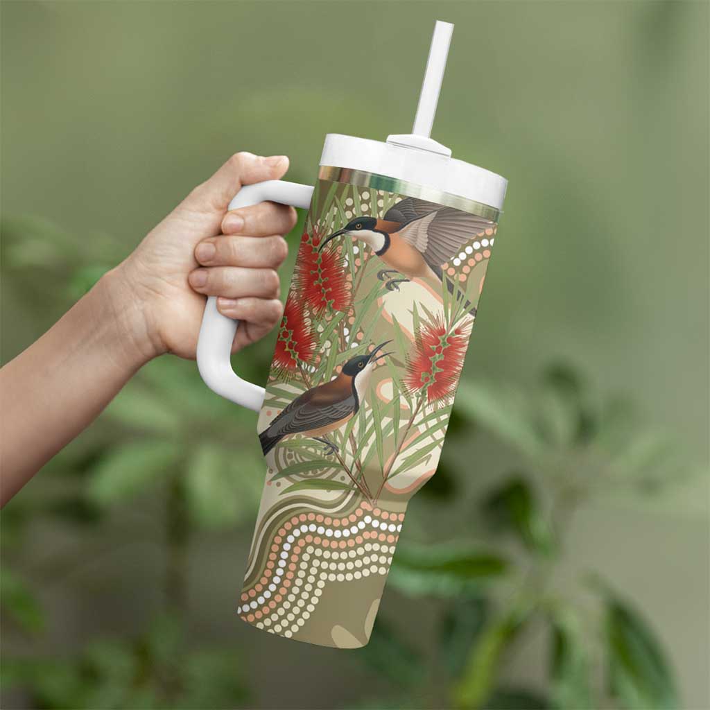 Australia Eastern Spinebill Tumbler With Handle Aussie Honeyeater Bottlebrush Indigenous Art - Aussie Hoodie