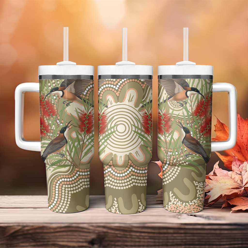 Australia Eastern Spinebill Tumbler With Handle Aussie Honeyeater Bottlebrush Indigenous Art - Aussie Hoodie