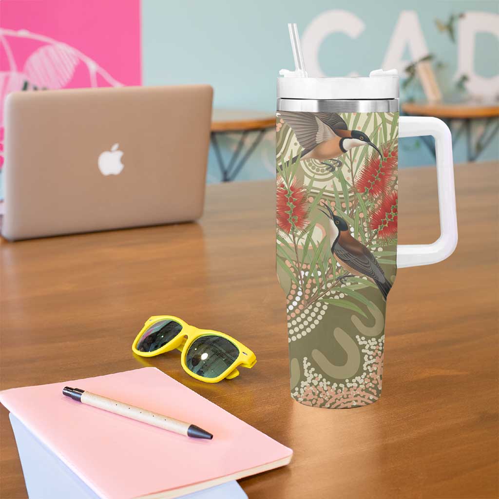 Australia Eastern Spinebill Tumbler With Handle Aussie Honeyeater Bottlebrush Indigenous Art - Aussie Hoodie