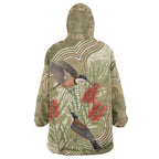 Australia Eastern Spinebill Wearable Blanket Hoodie Aussie Honeyeater Bottlebrush Indigenous Art - Aussie Hoodie
