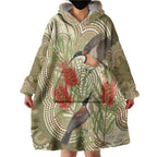 Australia Eastern Spinebill Wearable Blanket Hoodie Aussie Honeyeater Bottlebrush Indigenous Art - Aussie Hoodie