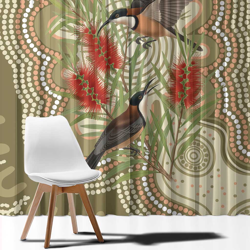 Australia Eastern Spinebill Window Curtain Aussie Honeyeater Bottlebrush Indigenous Art - Aussie Hoodie