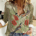 Australia Eastern Spinebill Women Casual Shirt Aussie Honeyeater Bottlebrush Indigenous Art - Aussie Hoodie
