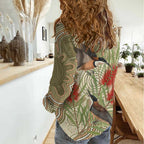 Australia Eastern Spinebill Women Casual Shirt Aussie Honeyeater Bottlebrush Indigenous Art - Aussie Hoodie