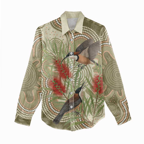 Australia Eastern Spinebill Women Casual Shirt Aussie Honeyeater Bottlebrush Indigenous Art - Aussie Hoodie