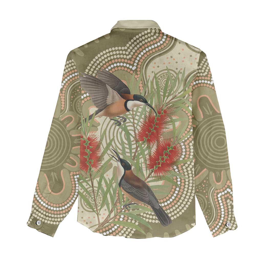 Australia Eastern Spinebill Women Casual Shirt Aussie Honeyeater Bottlebrush Indigenous Art - Aussie Hoodie