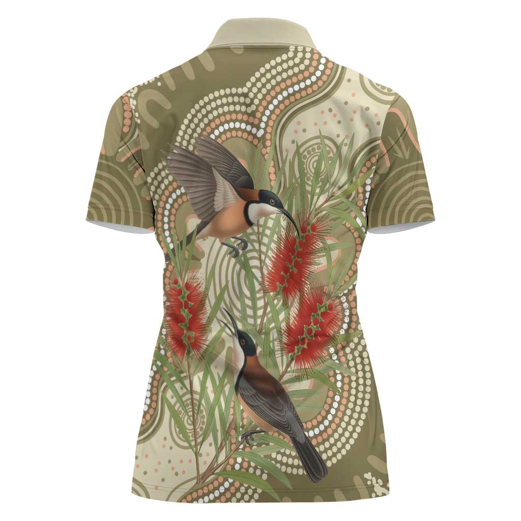 Australia Eastern Spinebill Women Polo Shirt Aussie Honeyeater Bottlebrush Indigenous Art - Aussie Hoodie