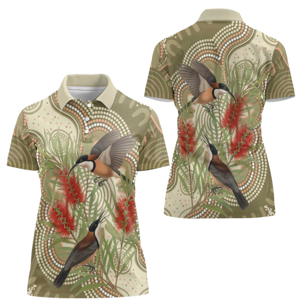 Australia Eastern Spinebill Women Polo Shirt Aussie Honeyeater Bottlebrush Indigenous Art - Aussie Hoodie