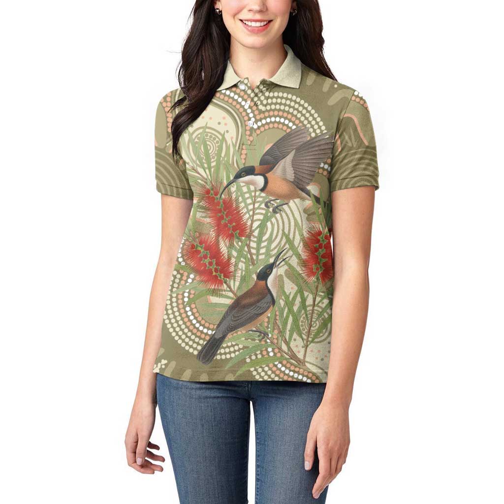 Australia Eastern Spinebill Women Polo Shirt Aussie Honeyeater Bottlebrush Indigenous Art - Aussie Hoodie