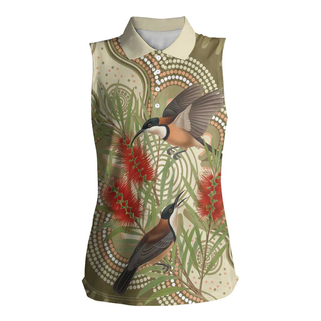 Australia Eastern Spinebill Women Sleeveless Polo Shirt Aussie Honeyeater Bottlebrush Indigenous Art - Aussie Hoodie