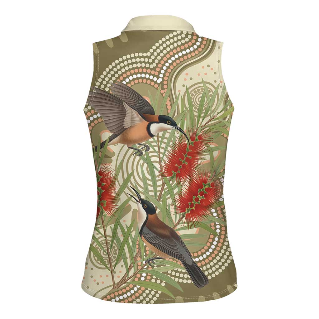 Australia Eastern Spinebill Women Sleeveless Polo Shirt Aussie Honeyeater Bottlebrush Indigenous Art - Aussie Hoodie