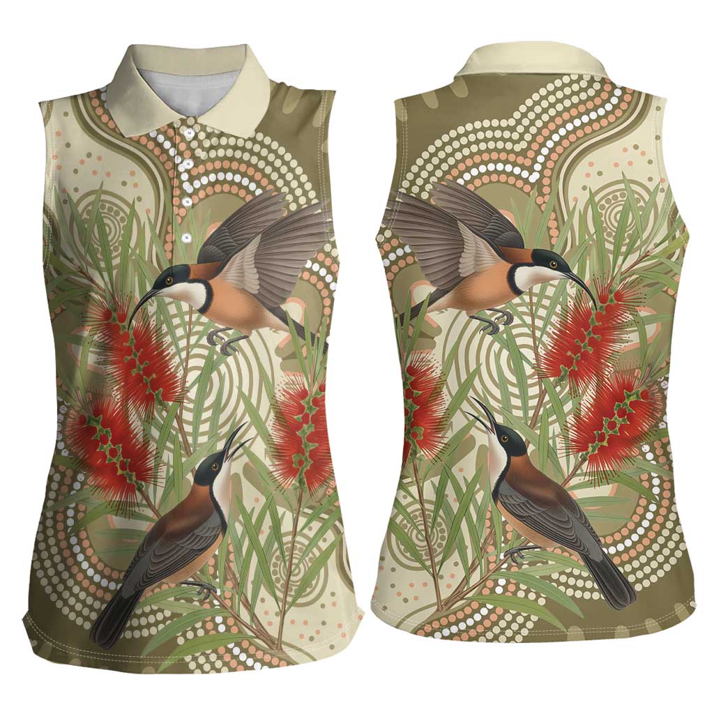 Australia Eastern Spinebill Women Sleeveless Polo Shirt Aussie Honeyeater Bottlebrush Indigenous Art - Aussie Hoodie